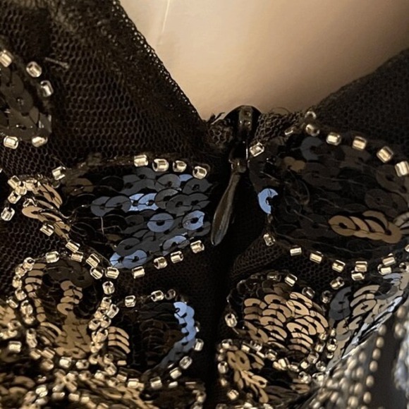 Black Beaded Fringe Flapper Cocktail Dress M - Picture 4 of 7